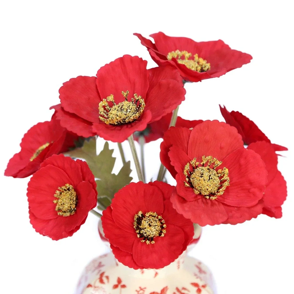 My Texas House Faux Poppies in Red‎ & White Floral Vase